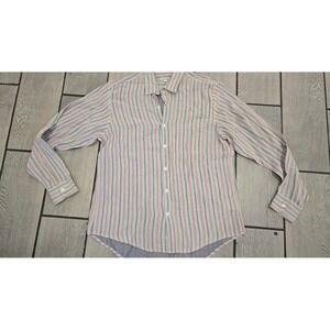 Steven Alan Mens Large Cotton Gauze Striped Long Sleeve Button Down Shirt Blue